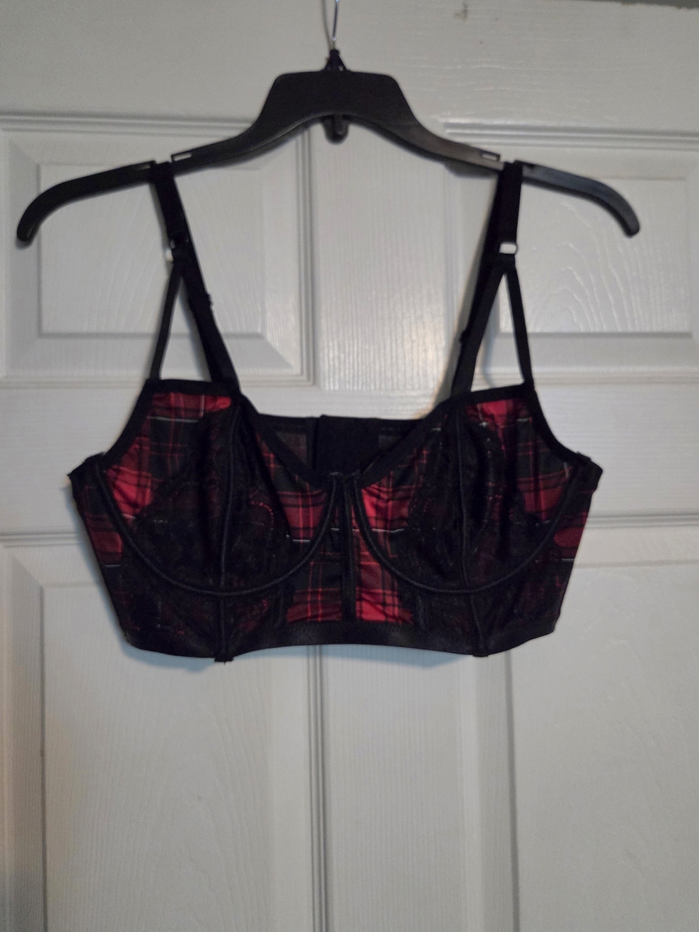 Torrid Plaid Longline Lace-Trim Bra Top in Red and Black
